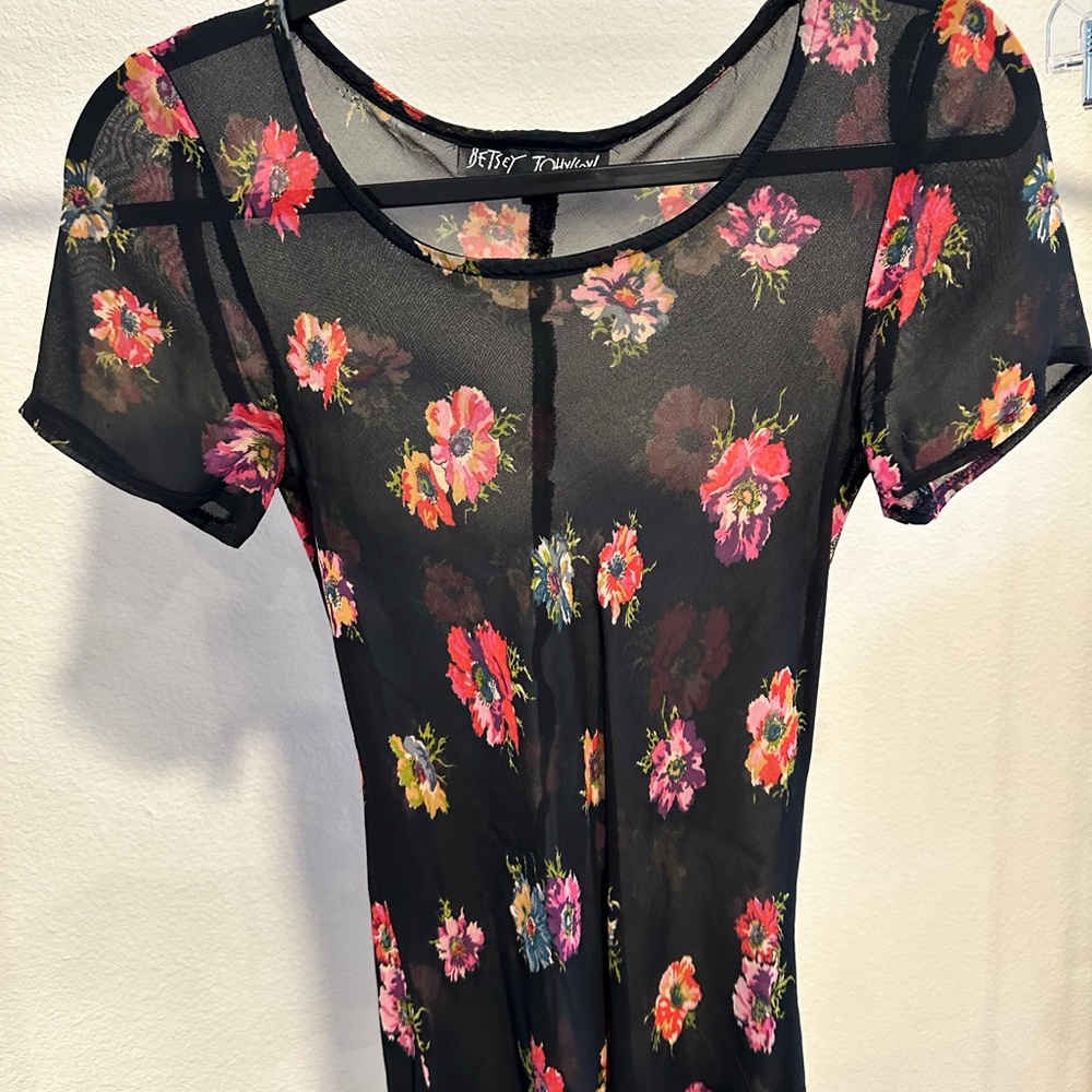 Betsey Johnson Black Dress with Floral Accents